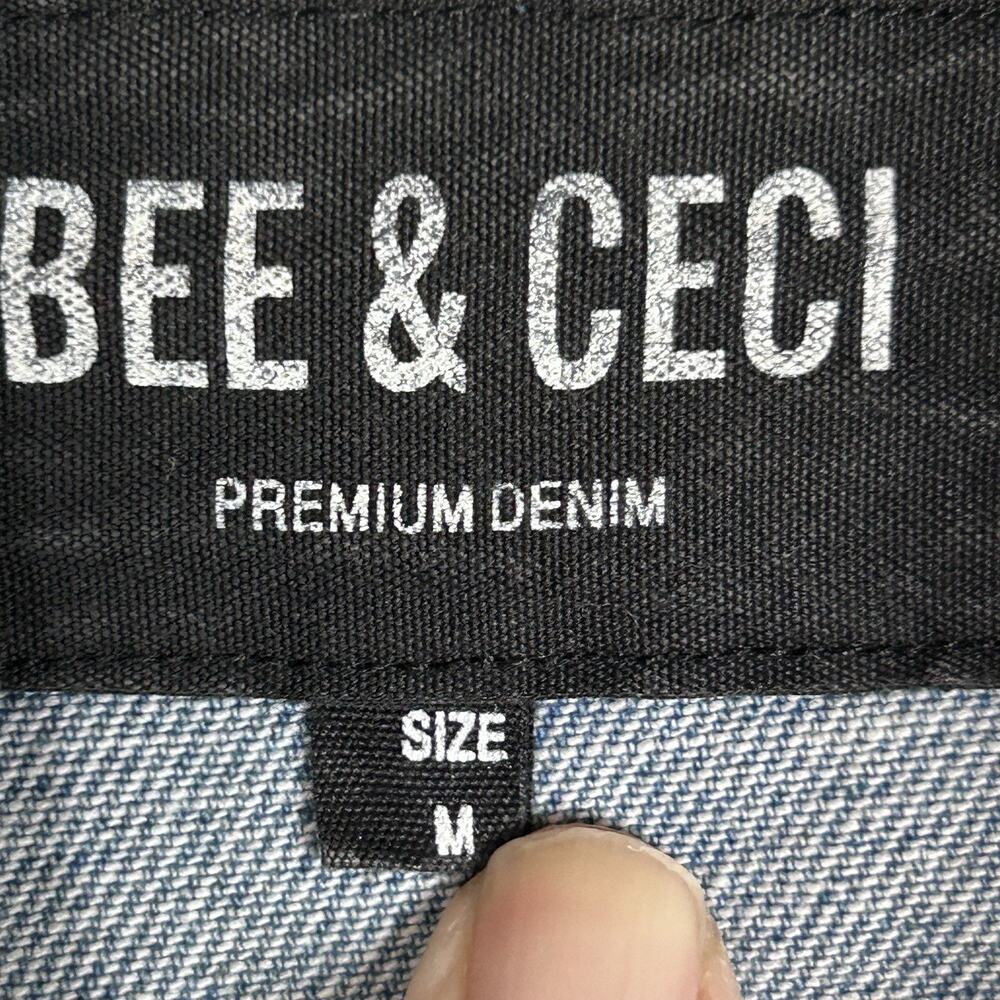 Bee & Ceci Size M Oversized Distressed Sequin Embroidered Jean Jacket - Picture 3 of 8